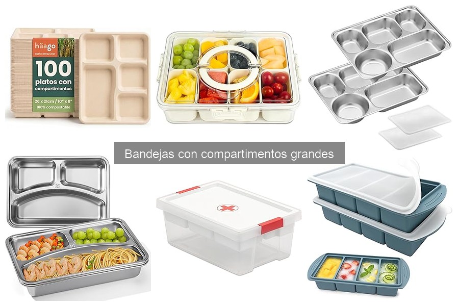 Tipos de bandejas con compartimentos grandes para servir